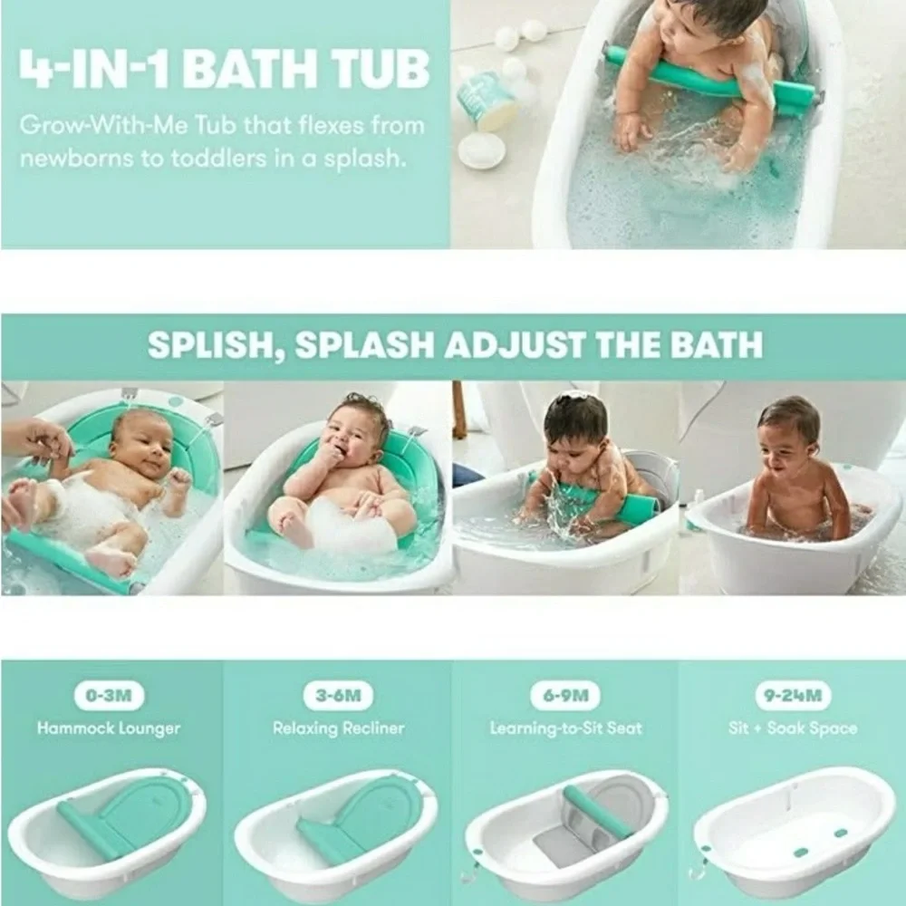 Frida Baby 4-in-1 Grow-With-Me Bath Tub - White and Green